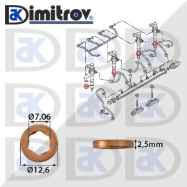 Дифтунга Ø  7,06 х Ø 12,6 х 2,5 mm медна